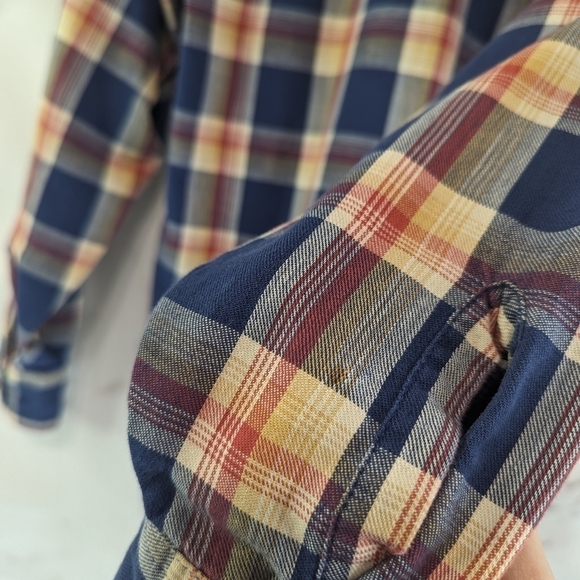 Vintage Levis Shirt Mens Small Blue Orange Plaid Pearl Snap 80s Workwear Cowboy - Picture 13 of 15